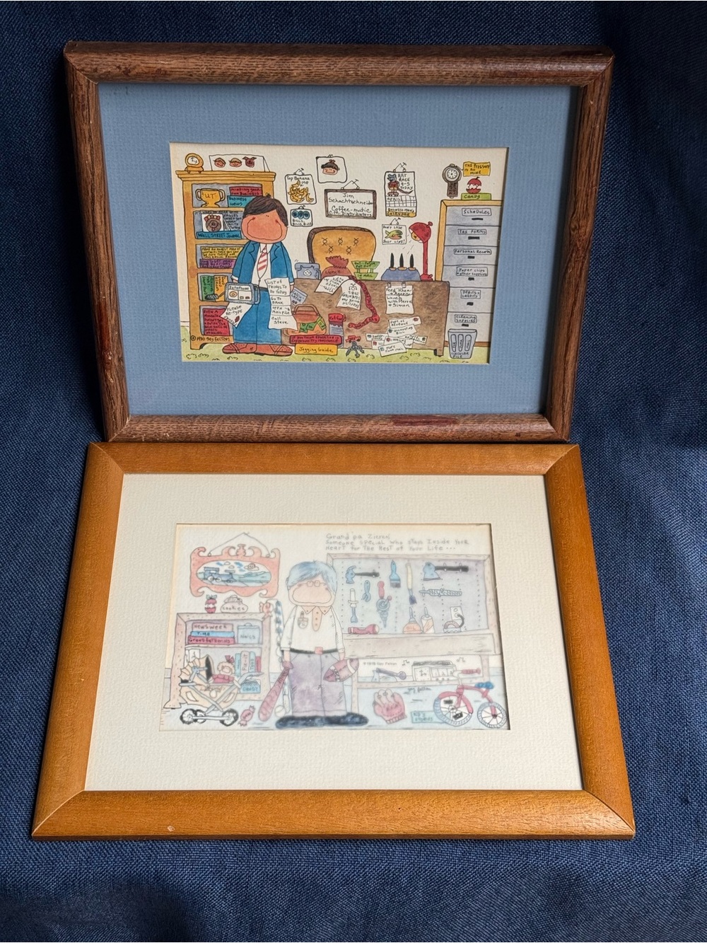 1983 Vintage Gay Felton Humorous Caricature Framed Art Prints Set of 2
